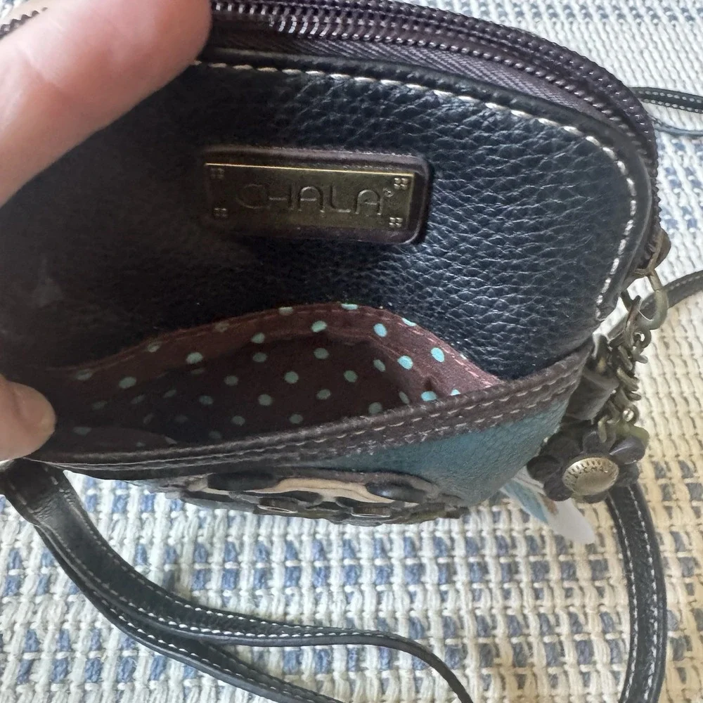 NEW CHALA TURQUOISE PANDA BAMBOO CELL PHONE CROSSBODY PURSE STRAP BLACK WHITE